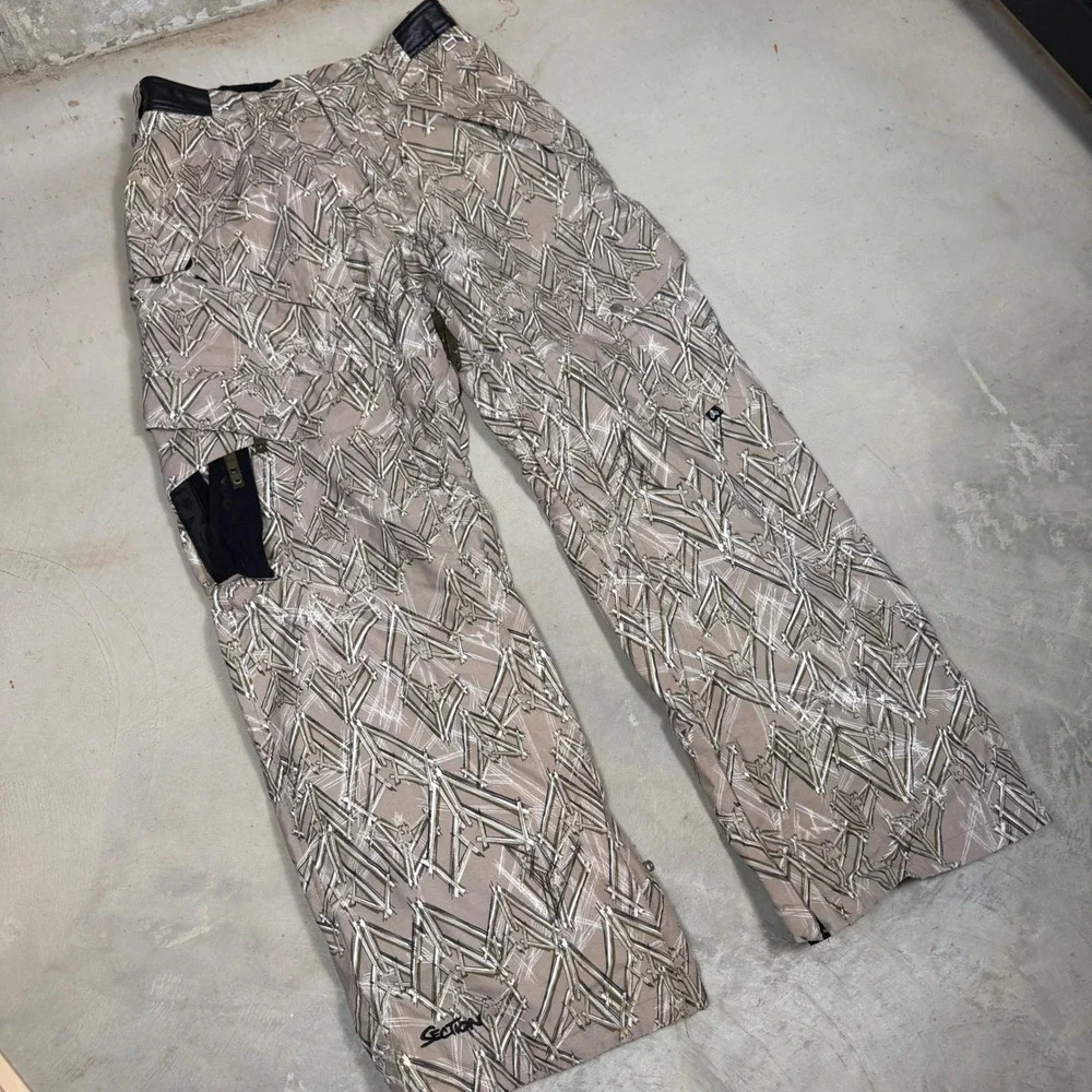 baggy Section Division snow Pants Mens Abstract Print Tan Brown Geometric Size M